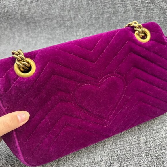 GUCCI GG Marmont Flap Purple Velvet Shoulder Bag 699-030625 - Picture 5 of 16